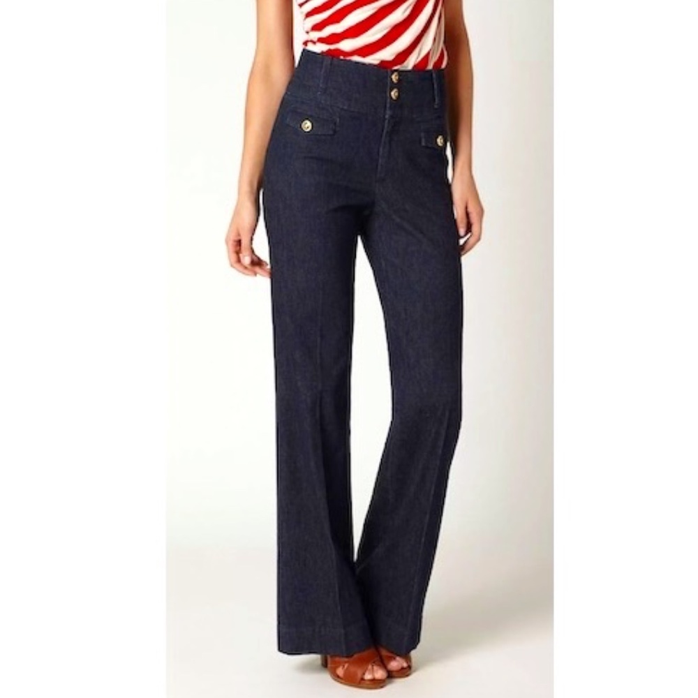 Wide-Leg Dark Wash Jeans - Navy Flare